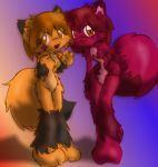  2008 anthro big_tail blush breasts canid canine duo featureless_breasts female female/female fox looking_at_viewer low_res mammal open_mouth orange_eyes shadow susake_kes 