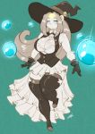  2020 anthro big_breasts blue_eyes breasts chalo cleavage clothed clothing female fingers fur gloves hair handwear hat headgear headwear las_lindas legwear long_hair mammal naerie signature solo thick_thighs thigh_highs ursid webcomic witch_costume witch_hat 