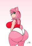  amy_rose anthro big_breasts big_butt breasts butt clothing collar eulipotyphlan female green_eyes hedgehog hi_res huge_breasts huge_butt looking_at_viewer looking_back mammal multicolored_body panties pink_body quills raised_tail rear_view red_clothing red_topwear shirt side_boob solo sonic_the_hedgehog_(series) tank_top thehoneybutter thick_thighs topwear two_tone_body underwear 