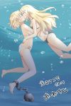  2girls alice_margatroid arnest ass ball_and_chain_restraint bangs bikini black_bikini blonde_hair blush bow braid breasts closed_eyes groin hair_bow highres kirisame_marisa kiss legs long_hair multiple_girls short_hair side-tie_bikini sideboob swimsuit thighs touhou underwater white_bikini white_bow yellow_eyes yuri 