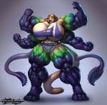  4_arms anthro big_breasts big_muscles breasts brenna_derlin claws clothing cougar displacer_beast faogwolf felid feline female fur green_body green_fur hi_res huge_muscles hyper hyper_muscles inner_ear_fluff mammal multi_arm multi_limb muscular muscular_anthro muscular_female solo tentacles thick_tail thick_thighs torn_clothing tuft 