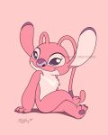  2020 4:5 alien angel_(lilo_and_stitch) antennae_(anatomy) chest_tuft claws crossed_legs disney experiment_(lilo_and_stitch) female female_(lore) fur gabcruztoons hi_res lilo_and_stitch long_ears pawpads pink_background pink_body pink_fur purple_claws purple_eyes purple_nose purple_pawpads semi-anthro simple_background sitting smile tuft 