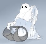  &lt;3 2020 bedsheet_ghost clothing ghost grey_background grey_clothing grey_underwear hand_behind_head invisible iriedono not_furry simple_background solo spirit spread_legs spreading torn_clothing torn_underwear underwear 