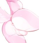  after_sex anthro balls bodily_fluids cum cum_inside flat_chested fur fur_pattern genital_fluids genitals girly hi_res lagomorph leporid male mammal may_(uassault) nipples pink_body pink_fur rabbit raised_tail simple_background solo tagme white_background zoryan 