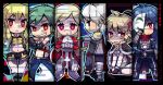  3boys 3girls ahoge armor armored_boots assassin_cross_(ragnarok_online) bangs bare_chest belt belt_buckle bio_lab black_cape black_gloves black_pants black_shirt blonde_hair blue_hair blue_pants boots breastplate brooch brown_dress brown_footwear brown_gloves buckle cape cecil_damon chainmail character_name chestnut_mouth chibi commentary_request copyright_request cross cross_necklace dated dress eremes_guile eyebrows_visible_through_hair eyes_visible_through_hair full_body fur-trimmed_cape fur-trimmed_gloves fur-trimmed_shorts fur_trim garter_straps gauntlets gloves green_hair hair_between_eyes hands_together high_priest_(ragnarok_online) high_wizard_(ragnarok_online) howard_alt-eisen jewelry juliet_sleeves katheryne_keyron kneeling leg_armor long_hair long_sleeves looking_at_viewer looking_away lord_knight_(ragnarok_online) margaretha_solin mask midriff multiple_boys multiple_girls navel necklace one_eye_covered open_mouth pants pauldrons platinum_blonde_hair praying puffy_sleeves ragnarok_online red_cape red_dress red_eyes red_scarf reload9_yohji scarf seyren_windsor shaded_face shirt shoes short_hair short_shorts shorts shoulder_armor signature skull sleeveless smile sniper_(ragnarok_online) standing strap teeth thighhighs torn_scarf translation_request waist_cape watermark white_hair white_legwear white_shirt whitesmith_(ragnarok_online) yellow_crop_top yellow_gloves 