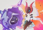  aqua_eyes bug cloyster commentary_request fur gen_1_pokemon gen_5_pokemon highres insect moth no_humans pokemon pokemon_(creature) saiku_(zvlku) spikes teeth volcarona 