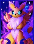  anthro big_breasts blue_eyes breasts chuchodraws digimon digimon_(species) female fur hi_res looking_at_viewer mammal renamon smile solo thick_thighs yellow_body yellow_fur 