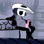  2020 4_fingers anthro arthropod balls bench detailed_background erection fingers genitals glans hi_res hollow_knight insect male mask masturbation motion_lines penis quirrel_(hollow_knight) sitting sitting_on_bench solo team_cherry ultilix video_games 