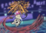  alternate_color blurry blurry_background claws commentary_request energy gen_7_pokemon highres holding holding_sword holding_weapon iro_haruno life_orb mimikyu no_humans pokemon pokemon_(creature) shiny_pokemon solo sword swords_dance_(pokemon) upside-down weapon 