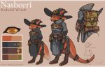  2019 absurd_res anthro barely_visible_genitalia belt biped book boots clothed clothing digital_media_(artwork) ear_piercing ear_ring english_text female female_(lore) flat_chested footwear furgonomics genitals hat headgear headwear hi_res horn kobold magic_user model_sheet nasheeri_(unfoundedanxiety) nude piercing pussy reptile robe scalie simple_background standing tail_bag text tgdeer thick_thighs topwear wide_hips witch witch_hat 