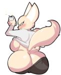  aggressive_retsuko alcohol anthro back_boob beverage big_breasts big_butt breasts butt canid canine clothed clothing clothing_lift drunk embarrassed female fennec fenneko fox honeyboyy mammal pants_down partially_clothed sanrio shirt shirt_lift solo substance_intoxication topwear 