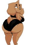  alpha_channel anthro big_breasts big_butt black_clothing black_eyes breasts brown_body brown_fur butt canid canine canis cleavage clothed clothing concerned domestic_dog female freckles fur hi_res huge_butt hyper hyper_butt looking_back mammal panties rear_view shirt short_stack side_boob simple_background solo sprinkles_(thehoneybutter) tank_top thehoneybutter thick_thighs tight_clothing topwear transparent_background underwear 