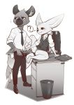  ! 2020 aggressive_retsuko anthro anthro_on_anthro bottomwear canid canine clothed clothing clothing_aside computer desk dress_shirt duo erection female fennec fenneko fox furniture genitals greyscale haida hi_res hyaenid imminent_sex interspecies junyois male male/female mammal monochrome necktie on_desk open_bottomwear open_clothing open_pants panties panties_aside pants partially_clothed penis penis_grab poking_out public pussy sanrio shirt spotted_hyena standing topwear underwear underwear_aside upskirt 