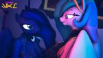  16:9 3d_(artwork) anthro bedroom_eyes big_breasts breasts clothed clothing digital_media_(artwork) duo equid equine eye_contact female female/female friendship_is_magic hand_on_shoulder hasbro hi_res horn horse implied_incest inside lidded_eyes looking_at_another looking_down looking_up mammal my_little_pony narrowed_eyes pony princess_celestia_(mlp) princess_luna_(mlp) seductive senthaurekmern size_difference smile source_filmmaker watermark widescreen winged_unicorn wings 