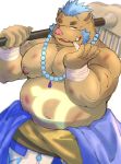  2020 anthro belly blood bodily_fluids brown_body brown_fur clothed clothing fur gouryou hi_res humanoid_hands kemono m0000rgn male mammal moobs nipples overweight overweight_anthro overweight_male simple_background solo suid suina sus_(pig) tokyo_afterschool_summoners video_games white_background wild_boar 