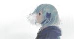  1girl aqua_hair bow brown_eyes hai_to_no_monogatari hair_between_eyes hair_bow profile short_hair simple_background simu_rr solo upper_body white_background 