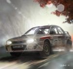  2boys artist_name car driving ground_vehicle helmet highres jettoburikku lens_flare motion_blur motor_vehicle multiple_boys original racecar subaru_(brand) subaru_impreza vehicle_focus 