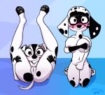  101_dalmatian_street 101_dalmatians anthro anus areola big_breasts black_body black_fur blush breasts butt canid canine canis clitoris covering covering_breasts covering_self dalmatian dee_dee_(101_dalmatians) disney dizzy_(101_dalmatians) domestic_dog duo ears_down embarrassed female fur genitals grin hand_on_leg hi_res huge_breasts kneeling looking_at_viewer looking_through looking_through_legs lying mammal multicolored_body nude on_back pivoted_ears presenting presenting_anus presenting_hindquarters presenting_pussy pussy sibling simple_background sister smile spots spotted_body spotted_fur thick_thighs two_tone_body white_body white_fur whitewolf20xx 