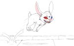  2020 alien ambiguous_gender blue_eyes claws dipstick_ears disney experiment_(lilo_and_stitch) fan_character fur gem hopping jumping lagomorph leporid lilo_and_stitch long_ears mammal multicolored_ears open_mouth pawpads pink_nose pink_pawpads rabbit red_eyes solo tongue white_body white_fur zafara&#039;s_experiment zafara_(artist) 