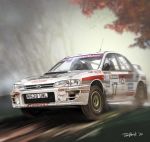  2boys artist_name car driving ground_vehicle helmet highres jettoburikku motion_blur motor_vehicle multiple_boys original racecar subaru_(brand) subaru_impreza vehicle_focus 