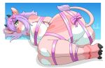  big_breasts big_butt bovid bovine breasts butt female green_eyes hair hi_res jhenightfox looking_at_viewer mammal pink_body pink_hair pink_skin solo 