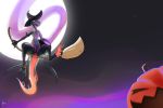  2020 3:2 anthro armwear breasts broom cauldron claws clothing elbow_gloves featureless_breasts featureless_crotch female full_moon gloves glowing glowing_eyes halloween handwear hat headgear headwear hi_res holidays jack-o&#039;-lantern legwear magic_user moon narley night nintendo outside pink_eyes pok&eacute;mon pok&eacute;mon_(species) pupils salazzle slit_pupils solo thick_thighs thigh_highs video_games witch witch_hat 