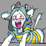  &lt;3 &lt;3_eyes ahegao blush bodily_fluids bottomless clothed clothing female front_view hair leaning leaning_forward looking_pleasured mammal open_mouth shirt simple_background solo tears tem temmie_(undertale) tongue topwear undertale unknown_artist video_games white_body 