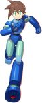  1boy android brown_hair capcom facing_viewer full_body green_eyes hair_between_eyes highres looking_at_viewer male_focus mizuno_keisuke official_art robot rock_volnutt rockman rockman_dash rockman_x_dive running smile solo transparent_background 