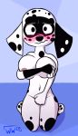  101_dalmatian_street 101_dalmatians anthro areola big_breasts black_body black_fur blush breasts canid canine canis covering covering_breasts covering_crotch covering_self dalmatian disney dizzy_(101_dalmatians) domestic_dog embarrassed female fur hi_res huge_breasts looking_at_viewer mammal multicolored_body nude simple_background solo spots spotted_body spotted_fur two_tone_body white_body white_fur whitewolf20xx 