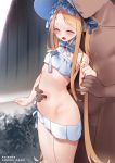  1boy 1girl abigail_williams_(fate/grand_order) abigail_williams_(swimsuit_foreigner)_(fate) ak4ci bangs bare_shoulders bikini blonde_hair blush bonnet bow braid breasts closed_eyes erection fate/grand_order fate_(series) forehead hair_bow hair_rings highres long_hair miniskirt navel open_mouth parted_bangs penis sidelocks skirt small_breasts swimsuit twin_braids twintails very_long_hair white_bikini white_bow white_headwear 