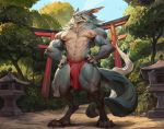  anthro asian_clothing bonifasko canid canine canis clothing east_asian_clothing fundoshi japanese_clothing male mammal muscular muscular_anthro muscular_male solo underwear wolf 