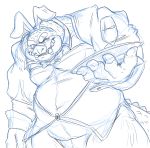 2020 anthro clothed clothing crocodile crocodilian crocodylid crocodyne dragon_quest hi_res humanoid_hands kemono male overweight overweight_anthro overweight_male reptile scalie simple_background sketch solo square_enix video_games white_background yukikazefactory 