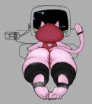  5_toes anthro anus big_butt bodily_fluids butt chen_(chubbachunks) chubbachunks clothing feet felid female hair hi_res legwear leotard looking_away lying mammal nintendo nintendo_entertainment_system on_front rear_view solo stirrup_stockings sweat thigh_highs toes video_games 