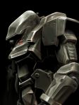  black_background close-up extra_eyes gasaraki glowing glowing_eyes highres looking_down mecha military no_humans raiden_(gasaraki) red_eyes science_fiction sidehiwinder solo 