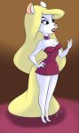  animaniacs anthro beaglebabe1 choker clothing dress eyeshadow female hand_on_hip jewelry lipstick makeup mammal minerva_mink mink mustelid musteline necklace solo warner_brothers 