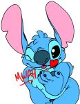  &lt;3 2020 4_fingers absurd_res alien ambiguous_gender black_eyes blowing_kiss blue_body blue_claws blue_fur blue_nose claws cropped disney dylbun experiment_(lilo_and_stitch) fingers flat_colors fur head_tuft hi_res leaning leaning_forward lilo_and_stitch male_(lore) notched_ear one_eye_closed simple_background smile solo sound_effects standing stitch_(lilo_and_stitch) text tuft white_background wink 
