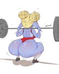  barbell big_butt bodily_fluids breasts butt exercise female hi_res huarbodraw huge_butt league_of_legends not_furry poppy_(lol) riot_games short_stack simple_background solo sweat thick_thighs video_games weightlifting white_background workout yordle 