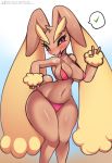  anthro bikini blush breasts camel_toe clothing female kyodashiro looking_at_viewer lopunny nintendo open_mouth pok&eacute;mon pok&eacute;mon_(species) solo swimwear tongue tongue_out video_games 