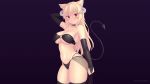  animal_ears bikini blonde_hair breasts cleavage demon elbow_gloves fast-runner-2024 gloves gradient horns orange_eyes original succubus swimsuit tail thighhighs third-party_edit tiffy watermark 