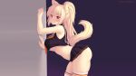  animal_ears ass blonde_hair cheerleader fast-runner-2024 nopan orange_eyes original ponytail tail thighhighs third-party_edit tiffy underboob watermark 