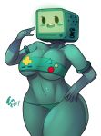  adventure_time blush bmo breasts butt cartoon_network clothed clothing crossgender digital_drawing_(artwork) digital_media_(artwork) female green_body green_clothing green_skin humanoid machine navel not_furry rizkitsuneki robot shirt signature simple_background smile thick_thighs topwear underwear white_background 