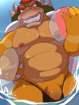  2020 3:4 anthro blush bowser clothing genitals hi_res kemono koopa male mario_bros musclegut nintendo nipples outside penis scalie solo swimwear video_games water wet yoshizaurusu_n 