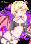  1girl ;p absurdres blonde_hair demon_girl halloween highres huge_filesize one_eye_closed original red_eyes short_hair succubus tongue tongue_out user_uare3228 
