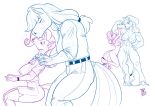  abs anthro applejack_(mlp) clothing cowboy_hat equid equine female female/female friendship_is_magic genitals hasbro hat headgear headwear horn horse kissing mammal muscular muscular_anthro muscular_female my_little_pony pony pussy rarity_(mlp) sitting size_difference unicorn zwitterkitsune 