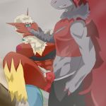  1:1 anal anal_penetration anthro blaziken breasts claws dennhaze female female_penetrated finger_claws fur genitals grey_body grey_fur group group_sex hi_res lucario male male/female male_penetrating male_penetrating_female nintendo nipples original_characters penetration penile penile_penetration penis pok&eacute;mon pok&eacute;mon_(species) red_body red_claws red_fur sex shaded threesome vaginal vaginal_penetration video_games zoroark 