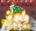  absurd_res anthro anus balls big_butt bodily_fluids bowser bracelet breath butt claws clothing collar cover english_text feet genitals hair hi_res horn humanoid_genitalia humanoid_penis jewelry koopa looking_at_viewer looking_back magazine magazine_cover male mario_bros miscellanea404 musk naughty_face nintendo orange_body overweight penis presenting presenting_anus presenting_balls presenting_hindquarters presenting_penis question_block red_eyes red_hair scalie shell simple_background solo spiked_bracelet spiked_collar spikes spotlight sweat sweaty_balls sweaty_butt sweaty_feet sweaty_genitalia sweaty_legs sweaty_penis sweaty_thighs teeth text thong underwear video_games 