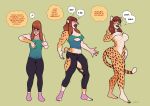  2020 anthro blackshirtboy blush breast_expansion breasts brown_hair butt butt_expansion cheetah clothing dialogue english_text expansion eyes_closed eyewear felid feline female glasses green_background growth hair hand_on_breast hi_res human human_to_anthro mammal nude open_mouth sequence simple_background smile solo species_transformation standing tail_growth text torn_clothing transformation unseen_character whiskers 