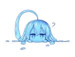  1girl ? ahoge blue_eyes blue_hair blue_sclera blue_skin closed_mouth dot_mouth huge_ahoge jitome kixyuresu looking_at_viewer lying melting monster_girl on_stomach original simple_background slime_girl solo white_background 