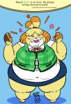  animal_crossing anthro canid canine canis dialogue domestic_dog doughnut female food hi_res isabelle_(animal_crossing) mammal nintendo obese obese_anthro obese_female overweight overweight_anthro overweight_female royaljellysandwich shih_tzu solo toy_dog video_games 