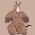  1:1 2020 anthro asinus biceps brown_body brown_fur bulge clothed clothing donkey equid equine fur hi_res male mammal minedoo muscular muscular_anthro muscular_male nipples pecs portrait quads simple_background skimpy slightly_chubby solo standing thick_thighs three-quarter_portrait underwear wide_hips 